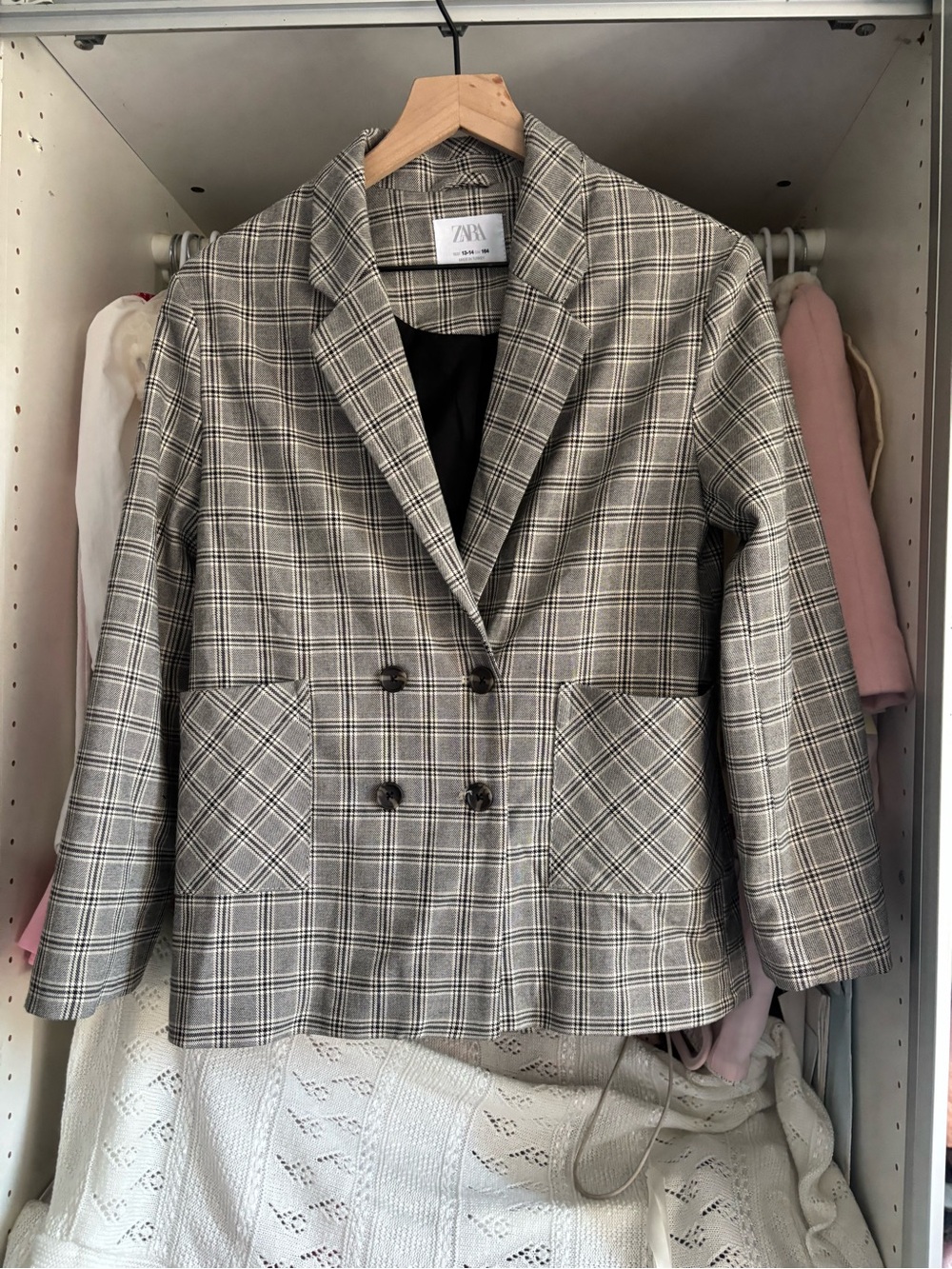 ZARA Gray Plaid Double-Breasted Blazer kids